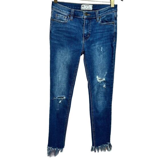 Free People Distressed Raw Hem Skinny Jeans Sz 25 Stretch 25" Inseam Midrise - Picture 1 of 7